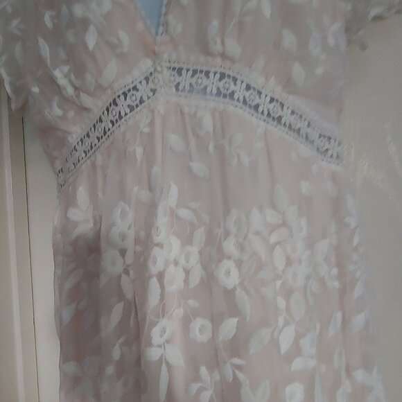 Baltic Born Boho Lace Dress Nude Mesh Floral Embroidered Romantic Bridal Beach L - Picture 9 of 16